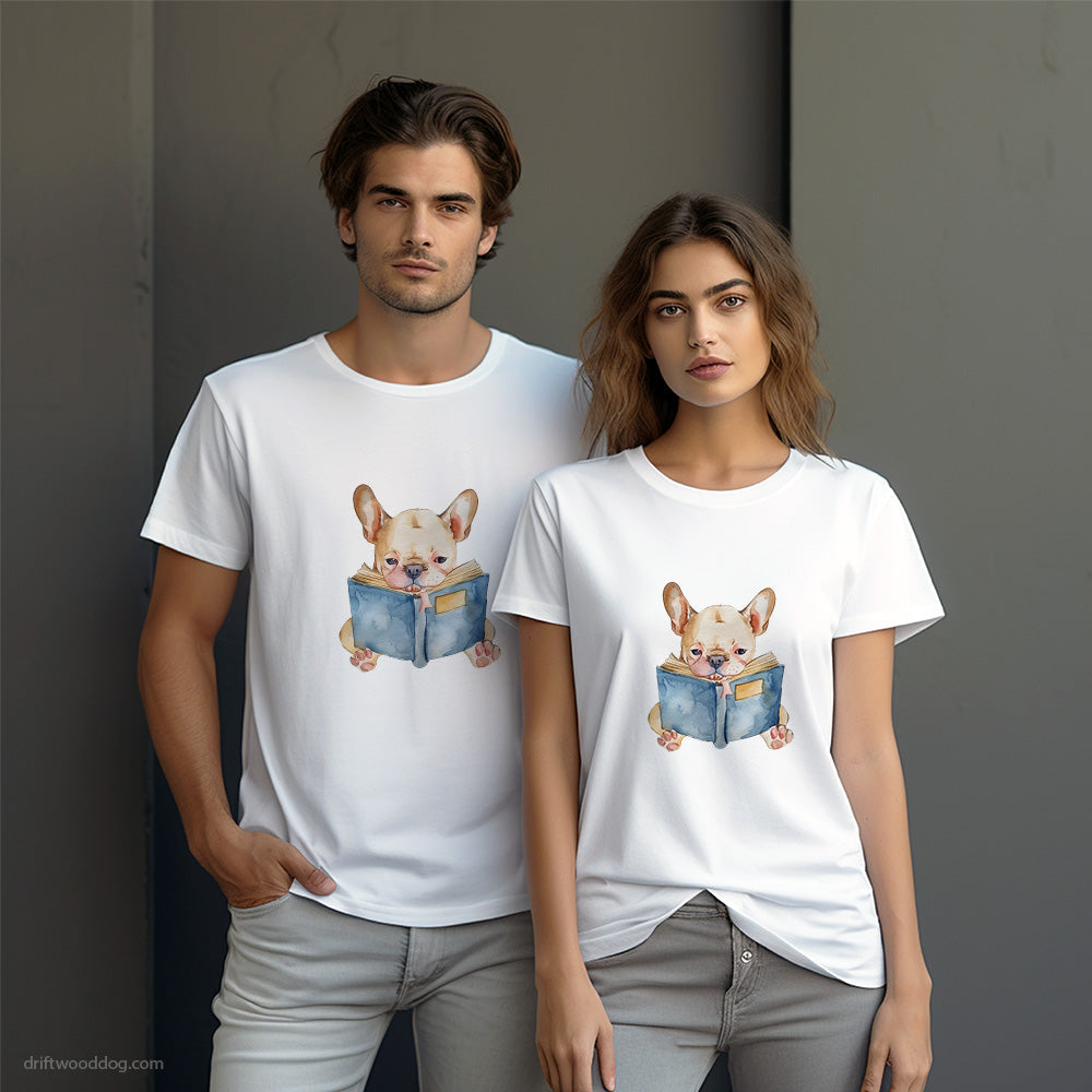 Puppy French Bulldog Immersed in a Book T-Shirt – Dog-Themed Gifts for Dog Lovers