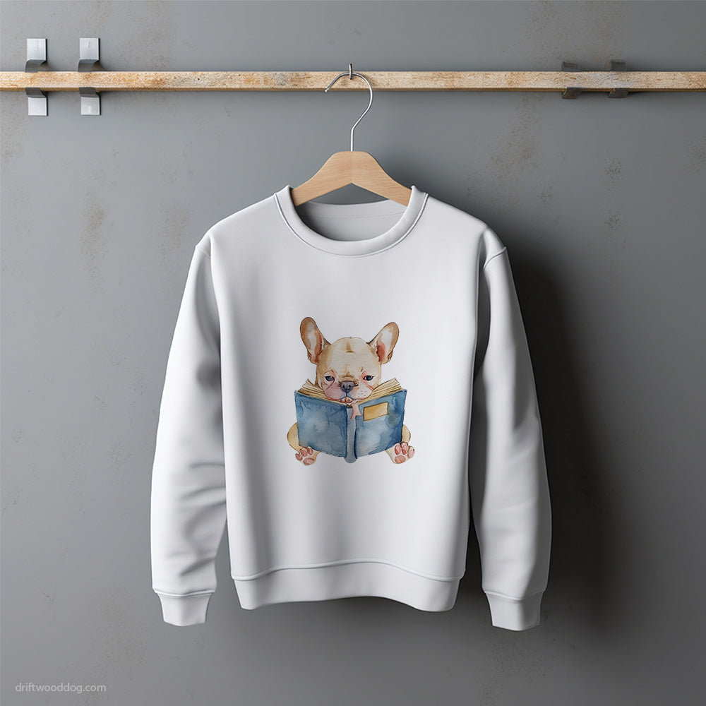 Puppy French Bulldog Immersed in a Book Sweatshirt – Unisex Sweatshirt for Dog Lovers