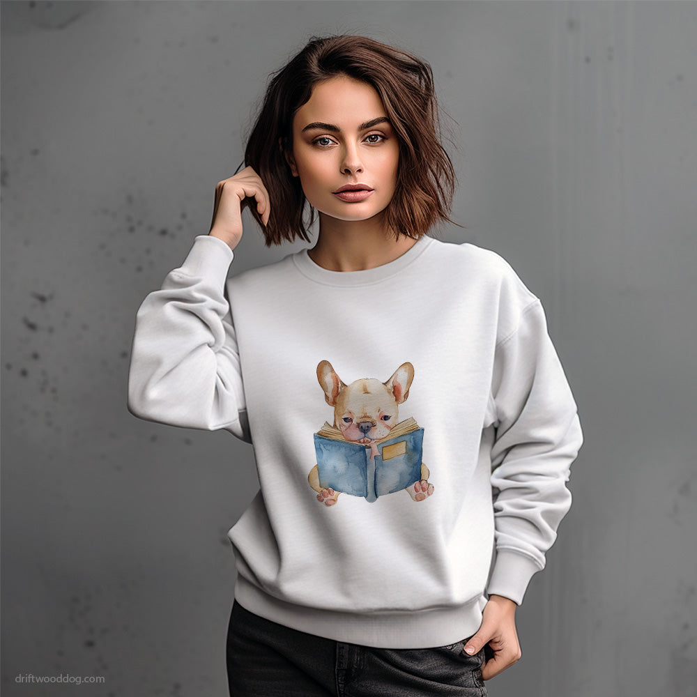 Puppy French Bulldog Immersed in a Book Sweatshirt – Dog-Themed Gifts for Dog Lovers