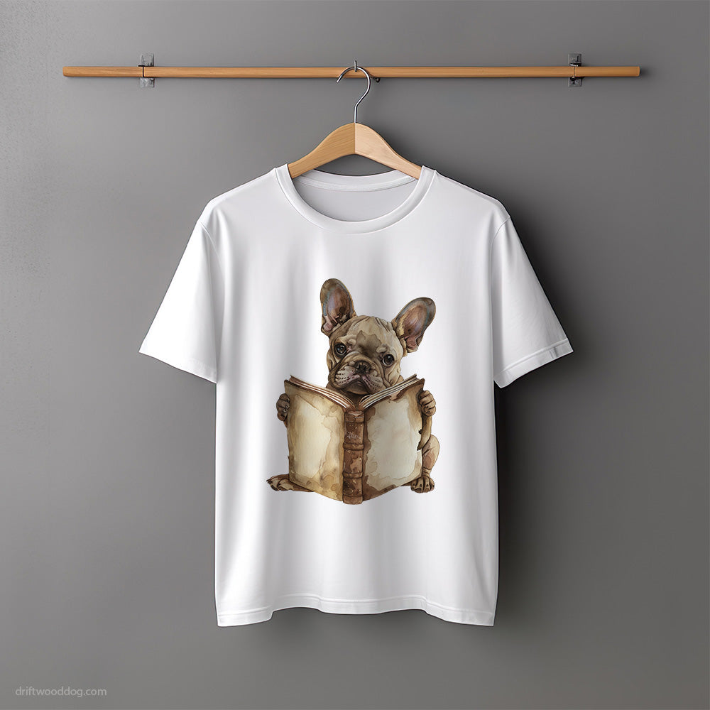 French Bulldog Reading a Book T-Shirt – Unisex Tee for Dog Lovers