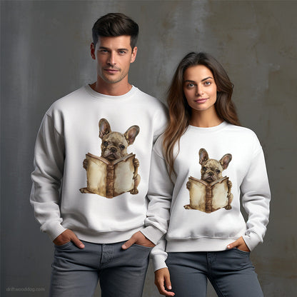 French Bulldog Reading a Book Sweatshirt – Unisex Sweatshirt for Dog Owners