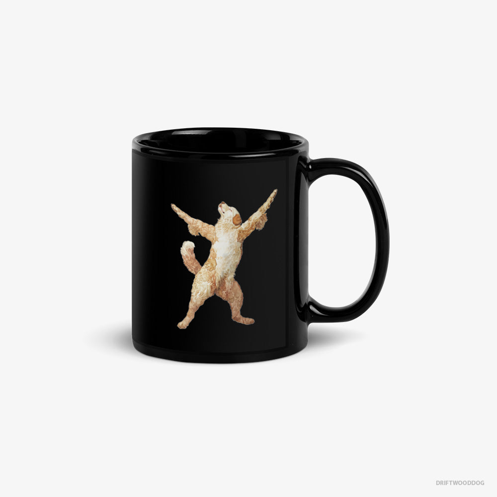 Golden Retriever Mug – Unisex Black Mug Classic – Doing Yoga (on White Background)