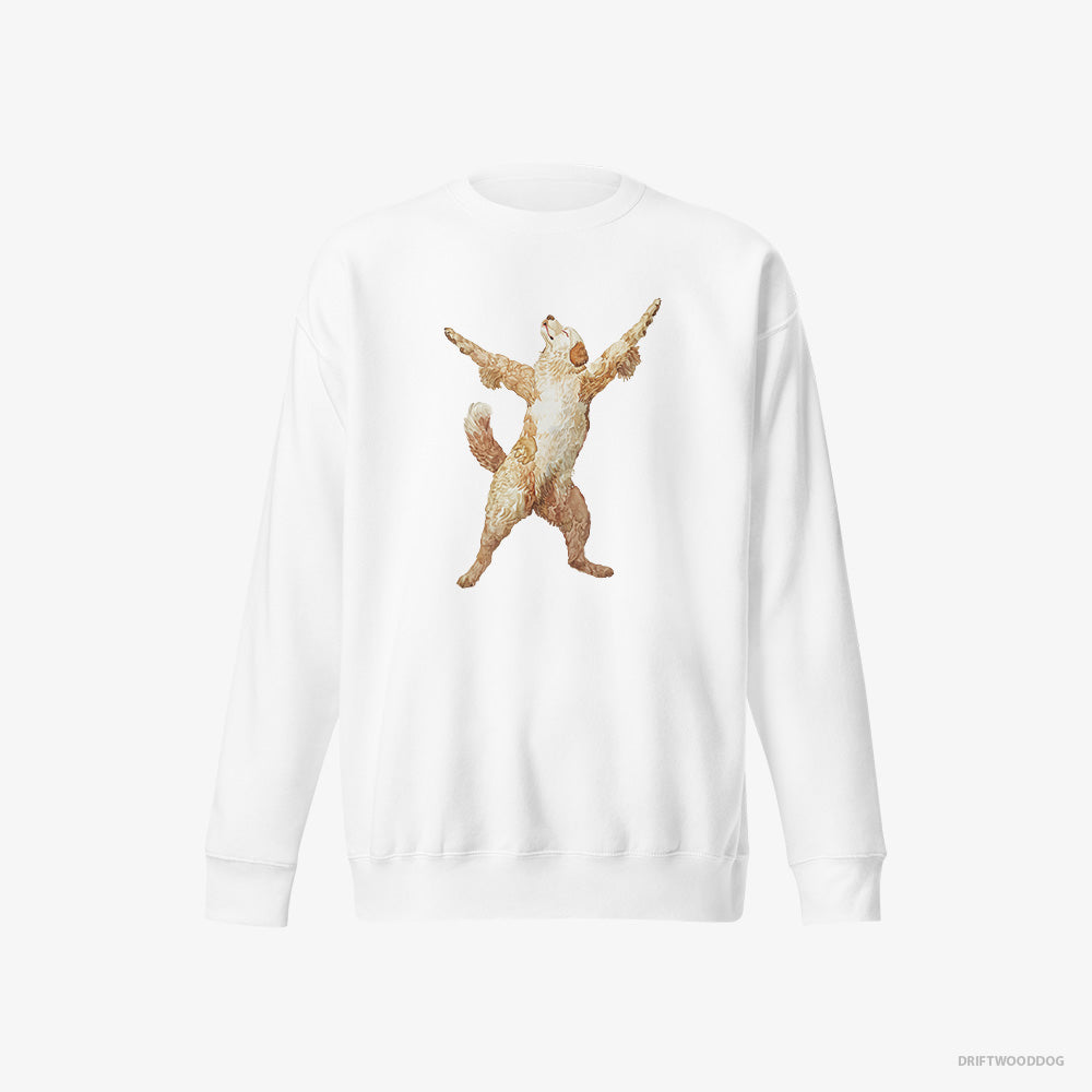 Golden Retriever Sweatshirt – Men White Sweatshirt Eco-Friendly – Doing Yoga (on White Background)