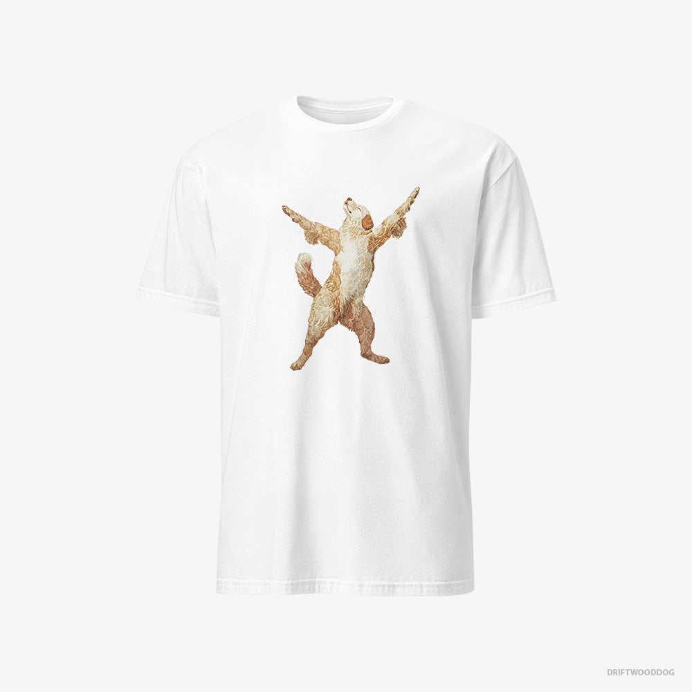 Golden Retriever T-Shirt – Men White T-Shirt Classic – Doing Yoga (on White Background)