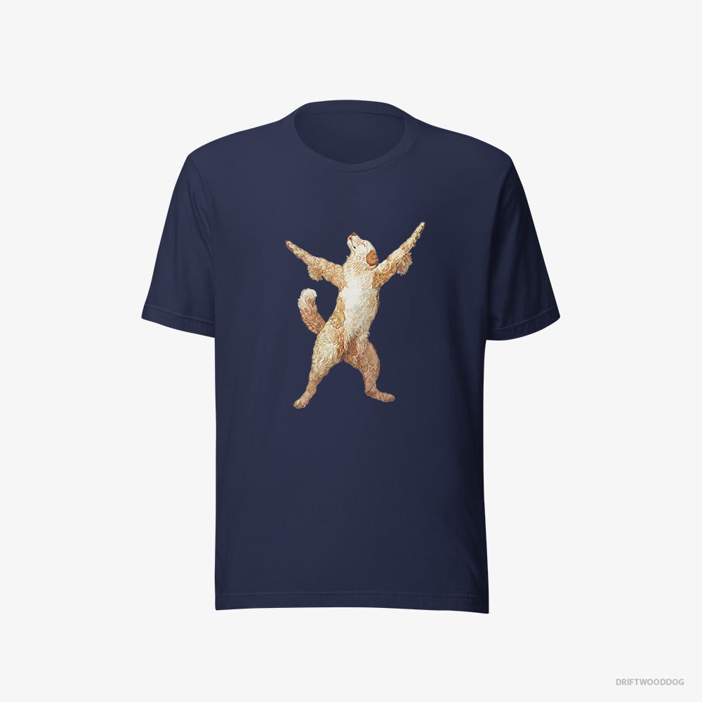 Golden Retriever T-Shirt – Men Navy T-Shirt Eco-Friendly – Doing Yoga (on White Background)