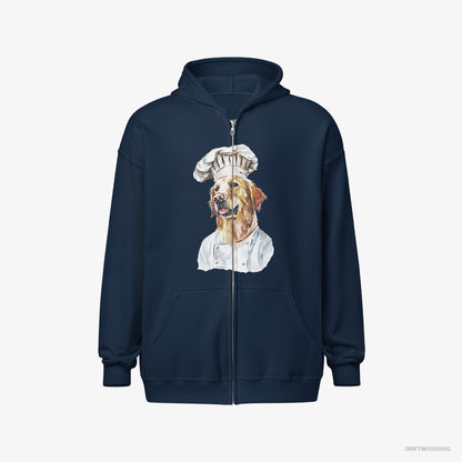 Golden Retriever Hoodie – Men Navy Hoodie Full-Zip – Coming to Cook (on White Background)