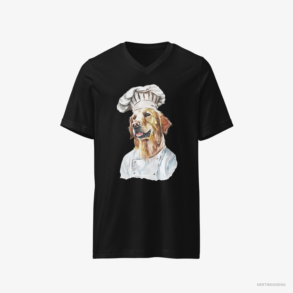 Golden Retriever T-Shirt – Men Black T-Shirt V-Neck – Coming to Cook (on White Background)