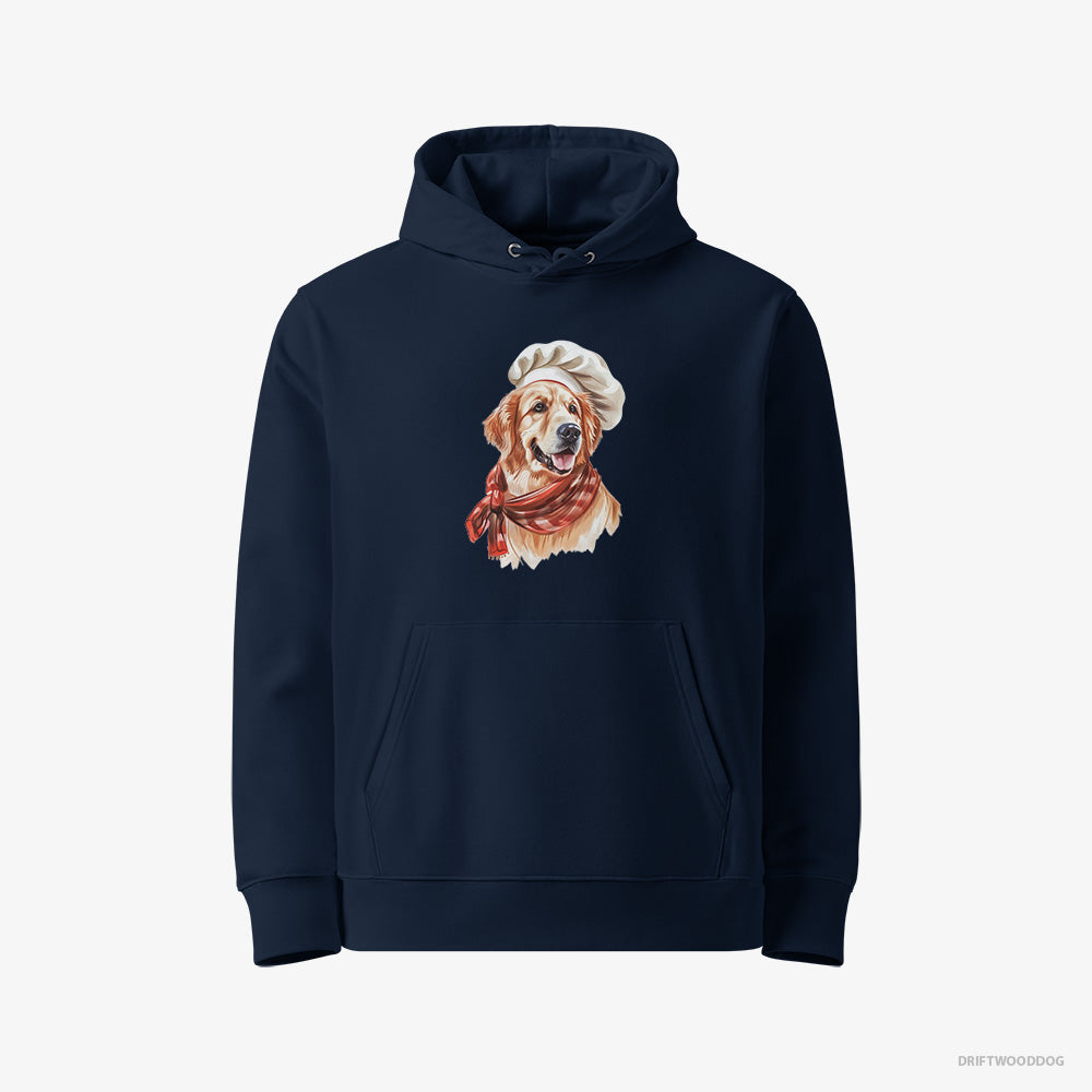 Golden Retriever Hoodie – Men Navy Hoodie Eco-Friendly – Ready for Some Cooking (on White Background)