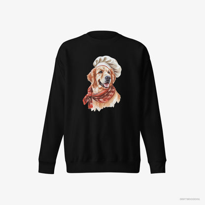 Golden Retriever Sweatshirt – Women Black Sweatshirt Eco-Friendly – Ready for Some Cooking (on White Background)