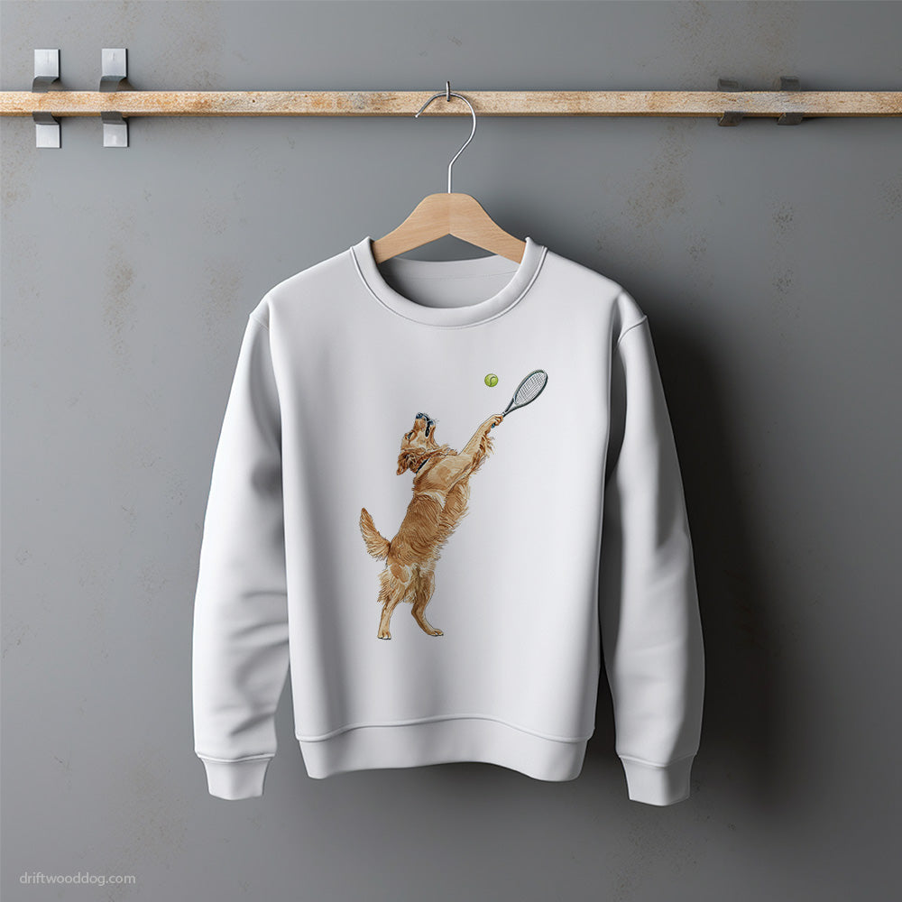 Golden Retriever Playing Tennis on the Tennis Court Sweatshirt – Unisex Sweatshirt for Dog Lovers