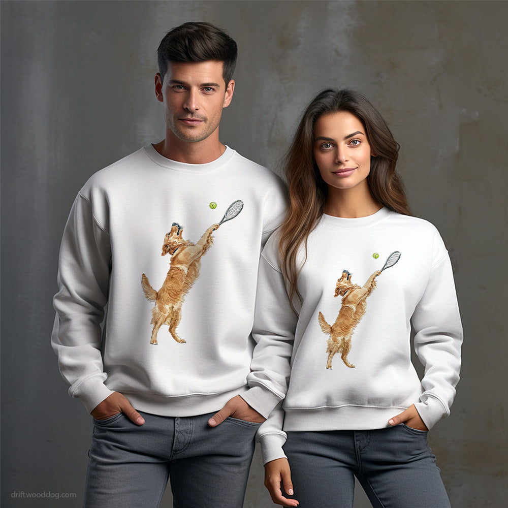 Golden Retriever Playing Tennis on the Tennis Court Sweatshirt – Unisex Sweatshirt for Dog Owners