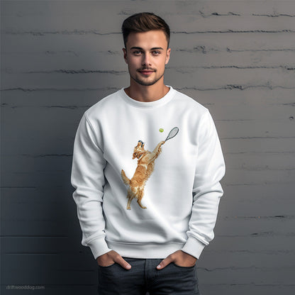 Golden Retriever Playing Tennis on the Tennis Court Sweatshirt – Unique Dog Sweatshirt for Men