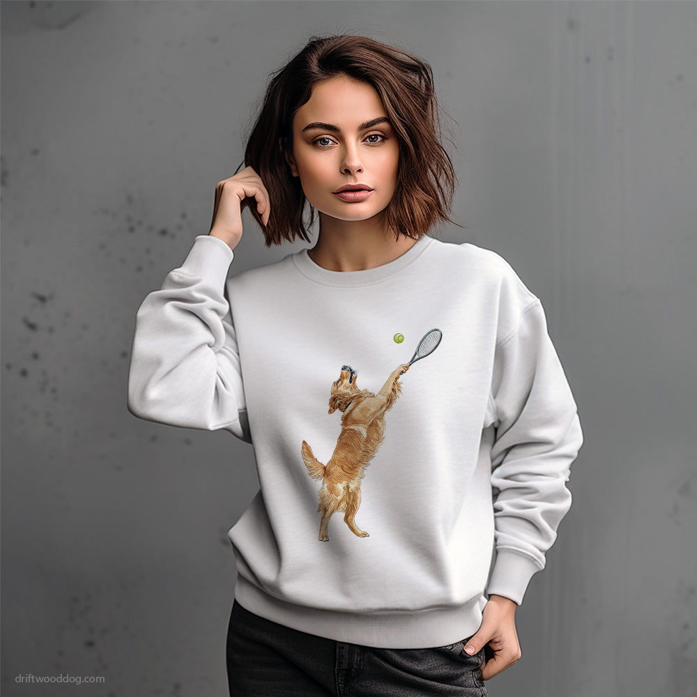 Golden Retriever Playing Tennis on the Tennis Court Sweatshirt – Dog-Themed Gifts for Dog Lovers