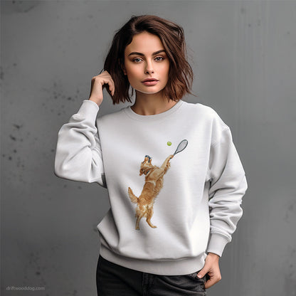 Golden Retriever Playing Tennis on the Tennis Court Sweatshirt – Dog-Themed Gifts for Dog Lovers