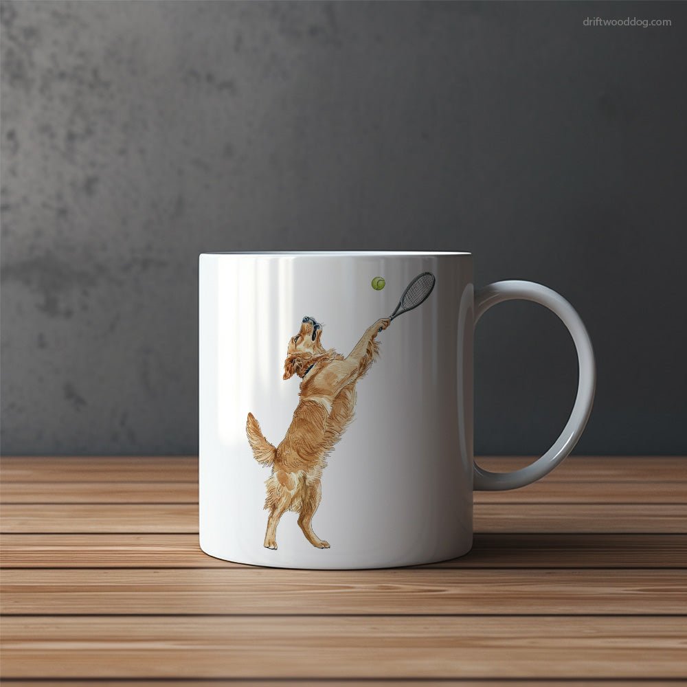 Golden Retriever Playing Tennis on the Tennis Court Mug – Funny Dog Coffee Mugs | Quirky Canine Drinkware