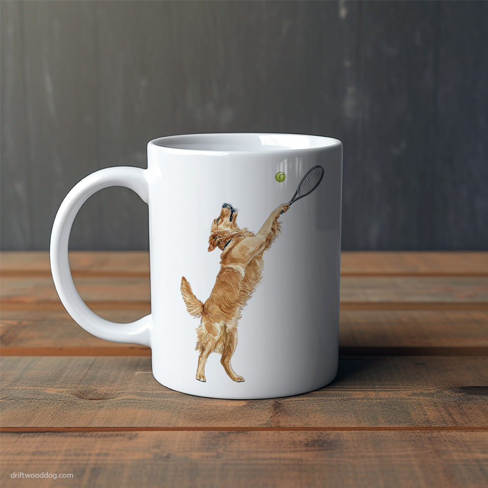 Golden Retriever Playing Tennis on the Tennis Court Mug – Cute Dog-Themed Mugs | Perfect Gifts for Dog Lovers