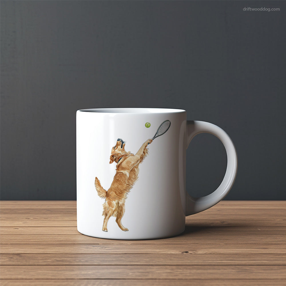 Golden Retriever Playing Tennis on the Tennis Court Mug – Custom Dog Mugs | Personalized Pet Mugs