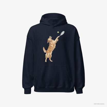 Golden Retriever Playing Tennis on the Tennis Court Navy Hoodie