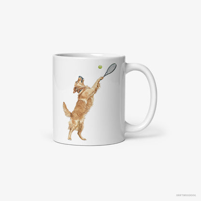 Golden Retriever Playing Tennis on the Tennis Court White Mug