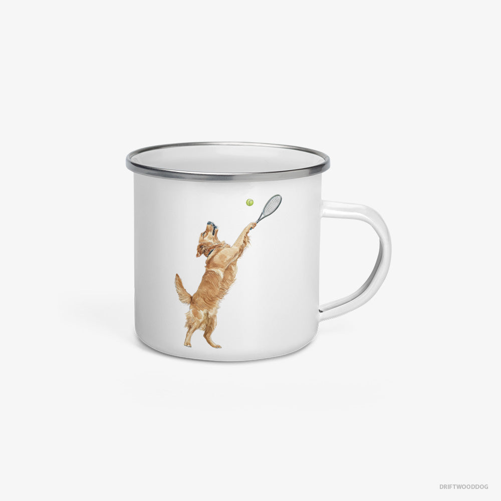 Golden Retriever Playing Tennis on the Tennis Court Enamel Mug