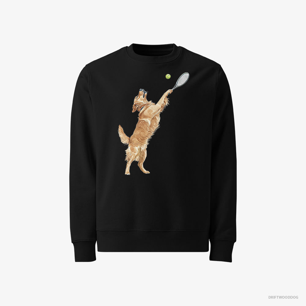 Golden Retriever Sweatshirt – Men Black Sweatshirt Classic – Playing Tennis on the Tennis Court (on White Background)