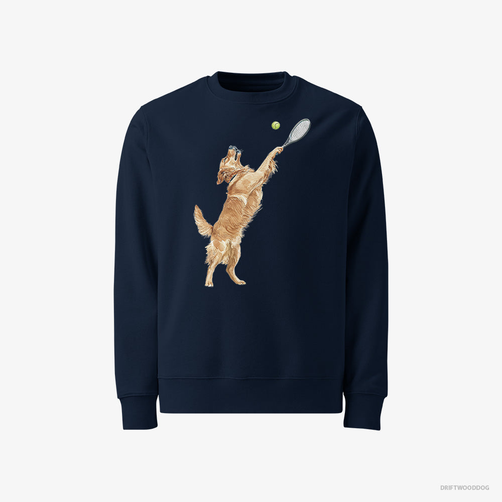 Golden Retriever Sweatshirt – Men Navy Sweatshirt Classic – Playing Tennis on the Tennis Court (on White Background)