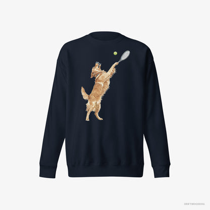 Golden Retriever Playing Tennis on the Tennis Court Navy Sweatshirt