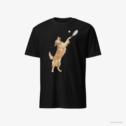 Golden Retriever Playing Tennis on the Tennis Court Black T-Shirt