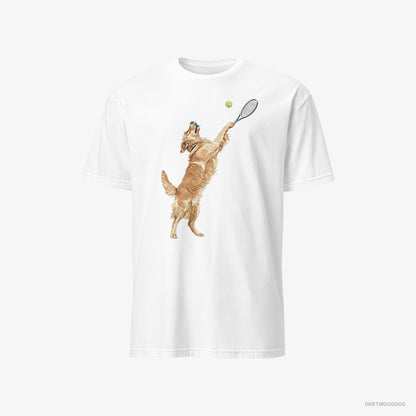 Golden Retriever Playing Tennis on the Tennis Court White T-Shirt