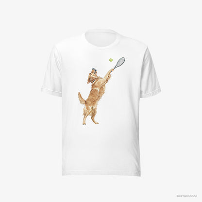 Golden Retriever Playing Tennis on the Tennis Court White T-Shirt