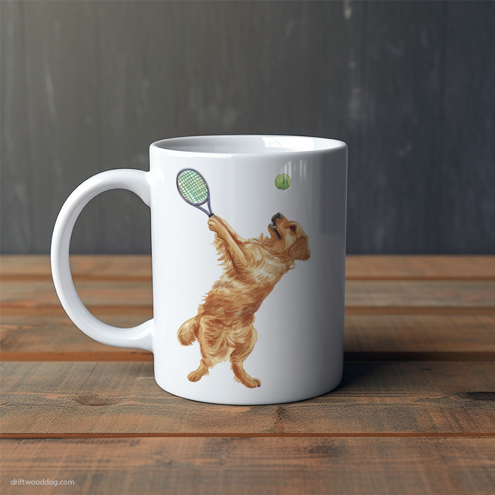 Golden Retriever Battling It Out on the Tennis Court Mug – Cute Dog-Themed Mugs | Perfect Gifts for Dog Lovers