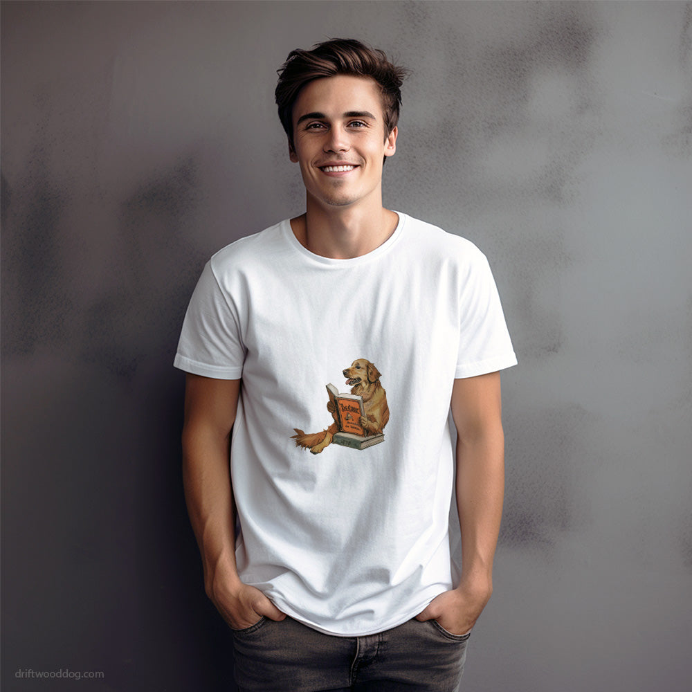 Golden Retriever Studying a Book T-Shirt – Dog Graphic Tee for Men