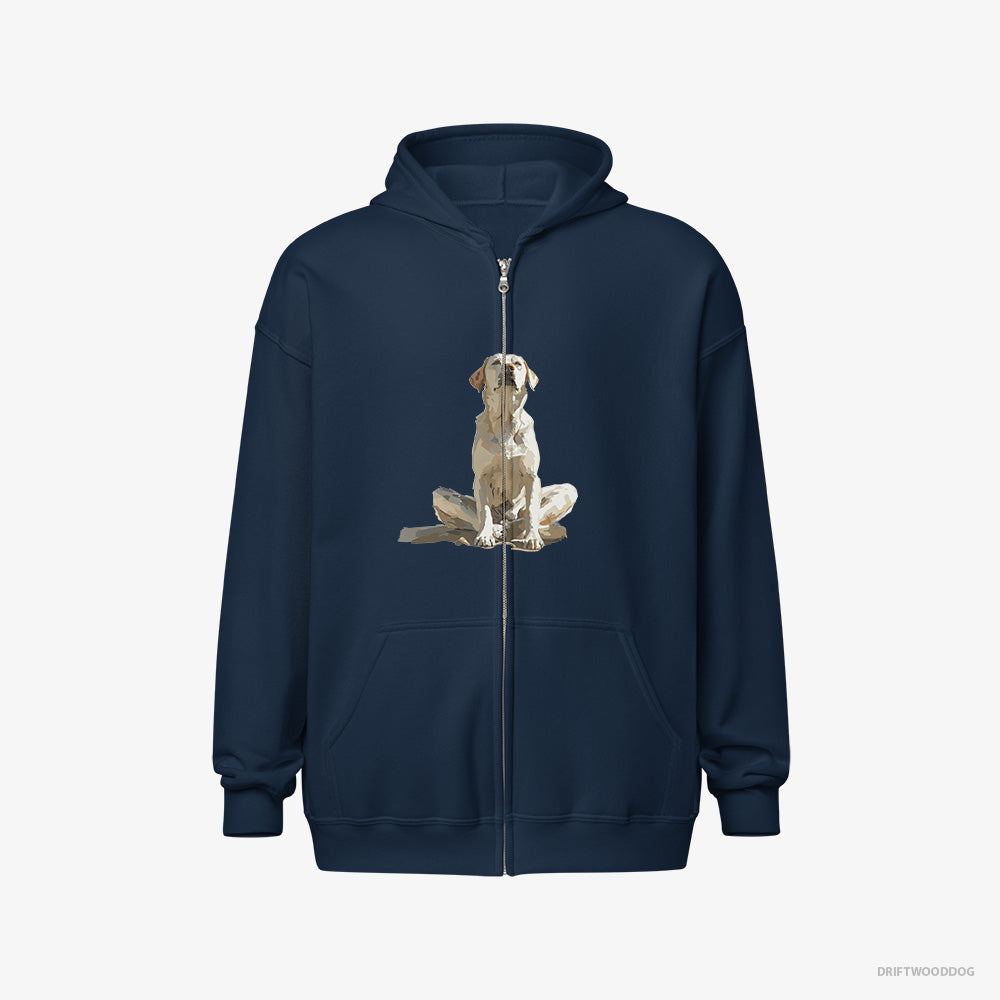 Labrador Retriever Hoodie – Men Navy Hoodie Full-Zip – Meditating (on White Background)