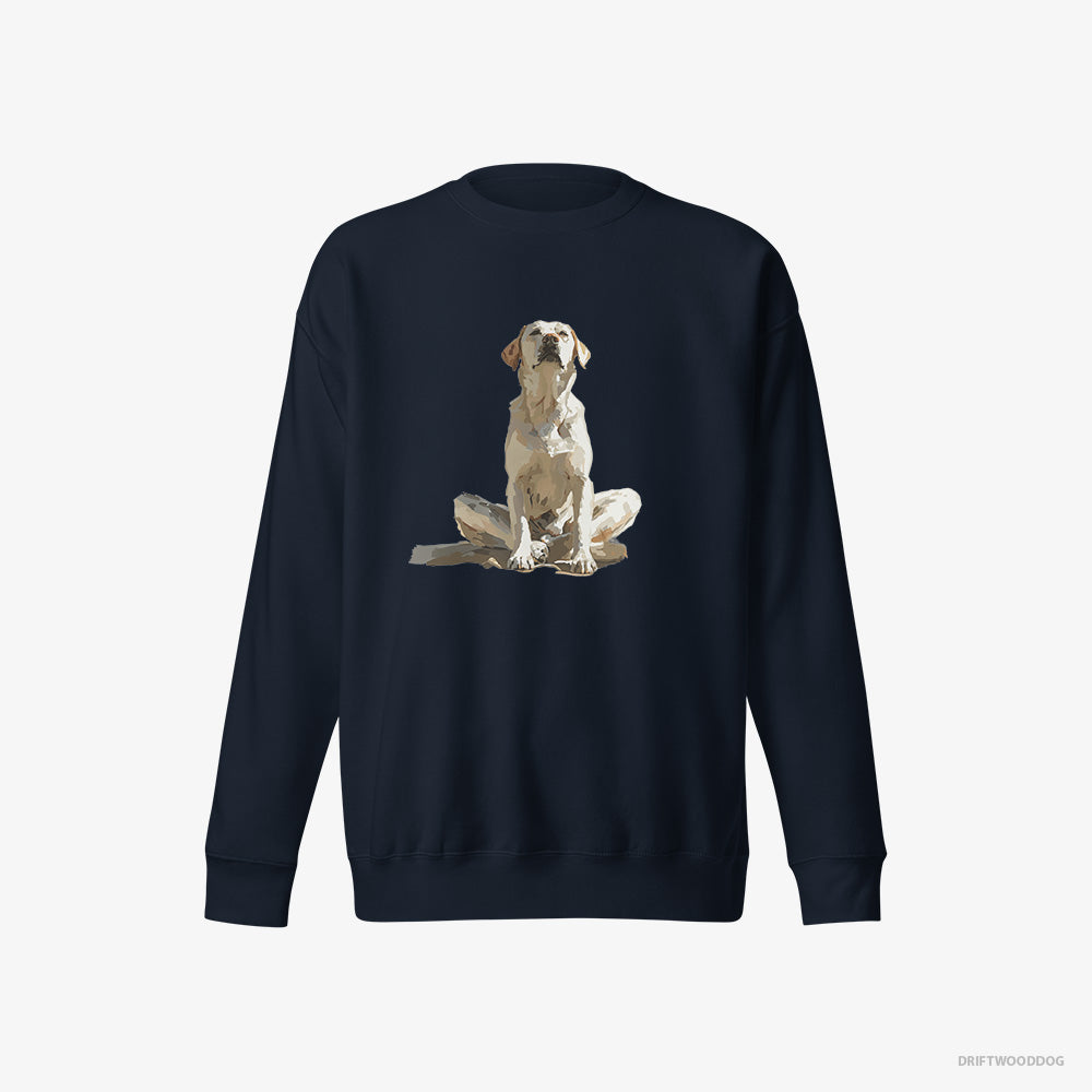 Labrador Retriever Sweatshirt – Men Navy Sweatshirt Eco-Friendly – Meditating (on White Background)