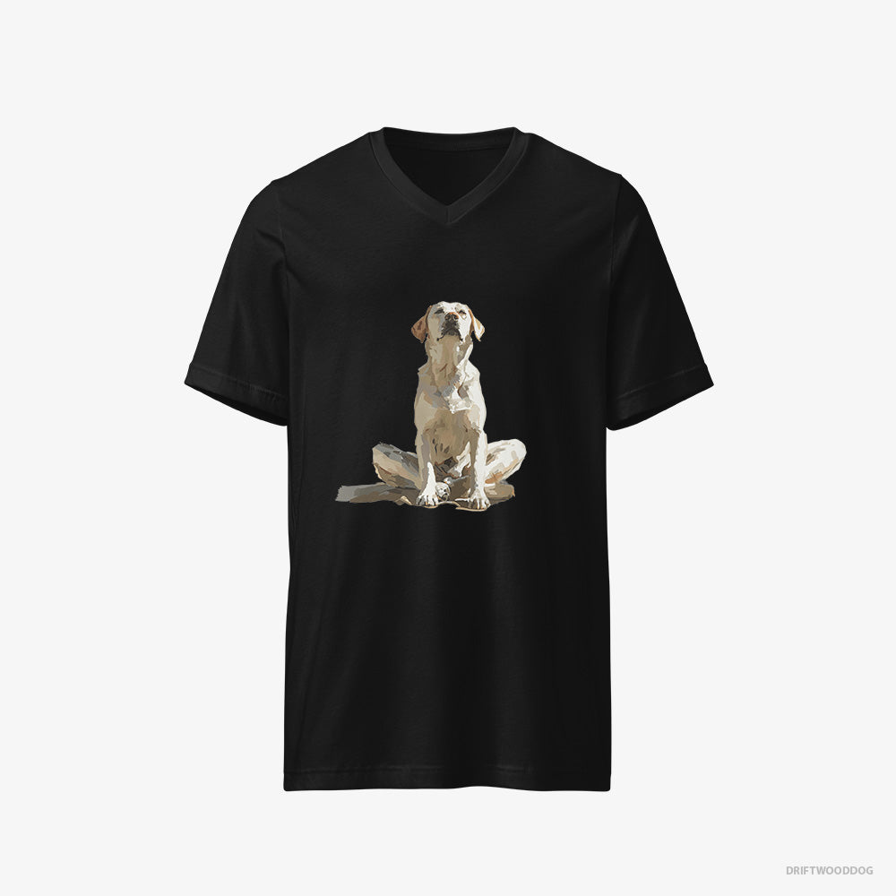 Labrador Retriever T-Shirt – Men Black T-Shirt V-Neck – Meditating (on White Background)