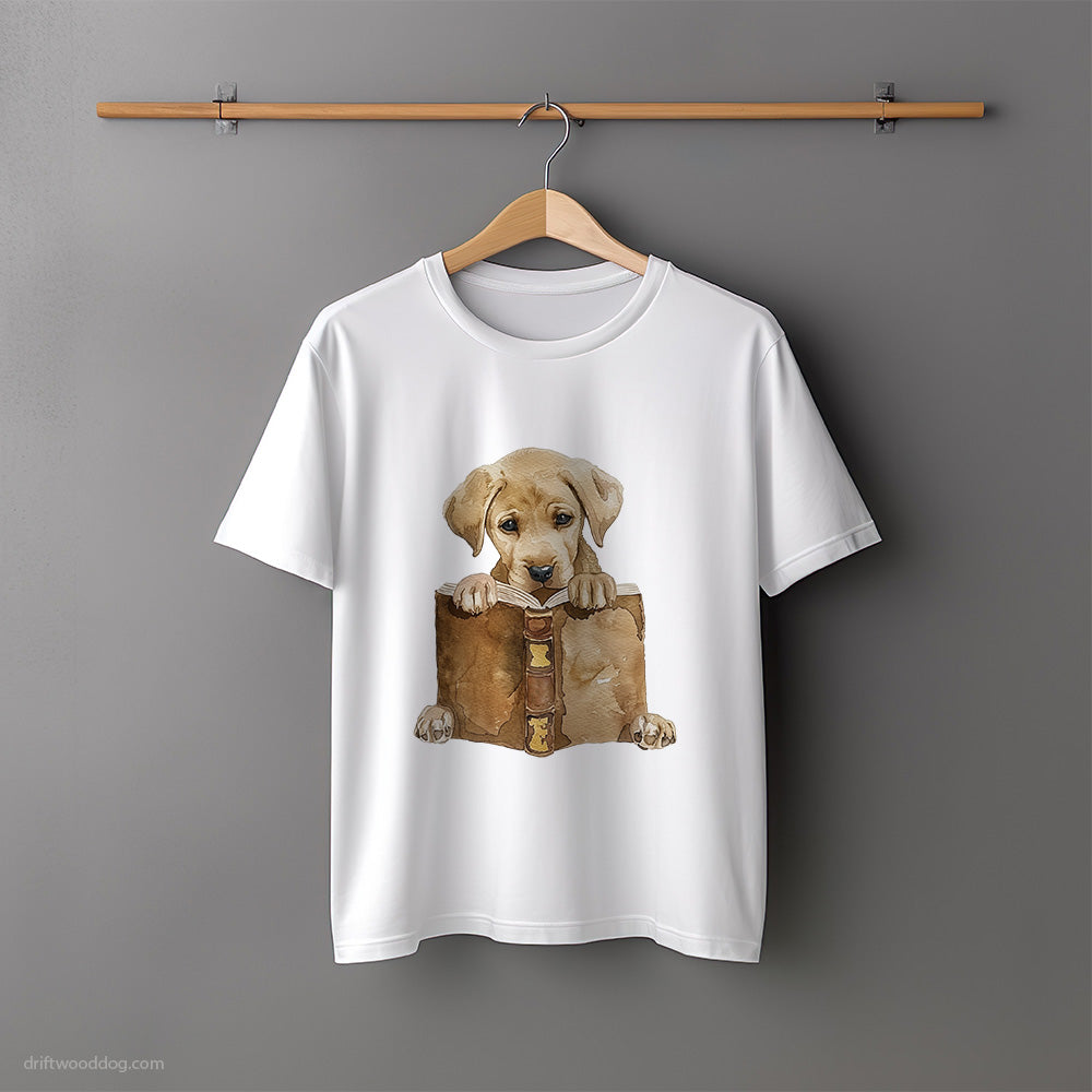 Puppy Labrador Retriever Absorbed in a Book T-Shirt – Unisex Tee for Dog Lovers