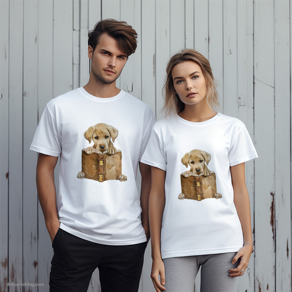 Puppy Labrador Retriever Absorbed in a Book T-Shirt – Unique Dog T-Shirts for Pet Lovers