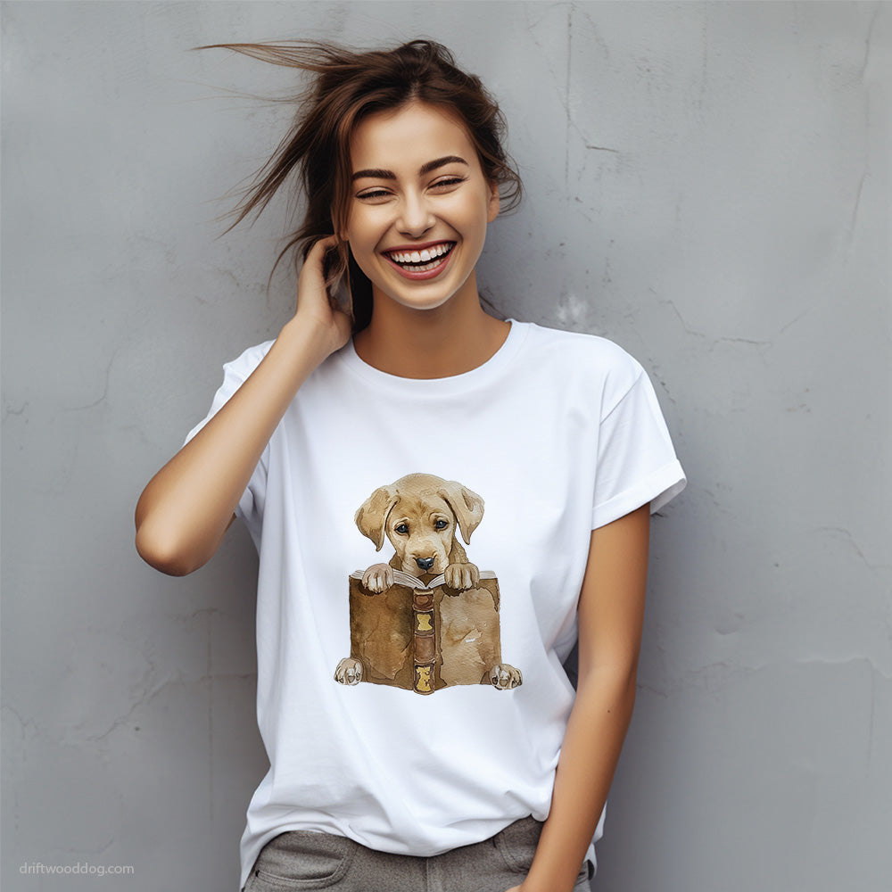 Puppy Labrador Retriever Absorbed in a Book T-Shirt – Custom Dog T-Shirts for Women