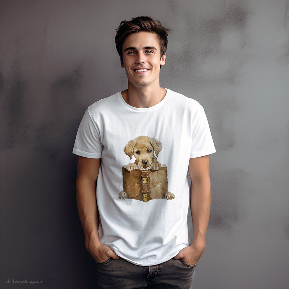 Puppy Labrador Retriever Absorbed in a Book T-Shirt – Dog Graphic Tee for Men