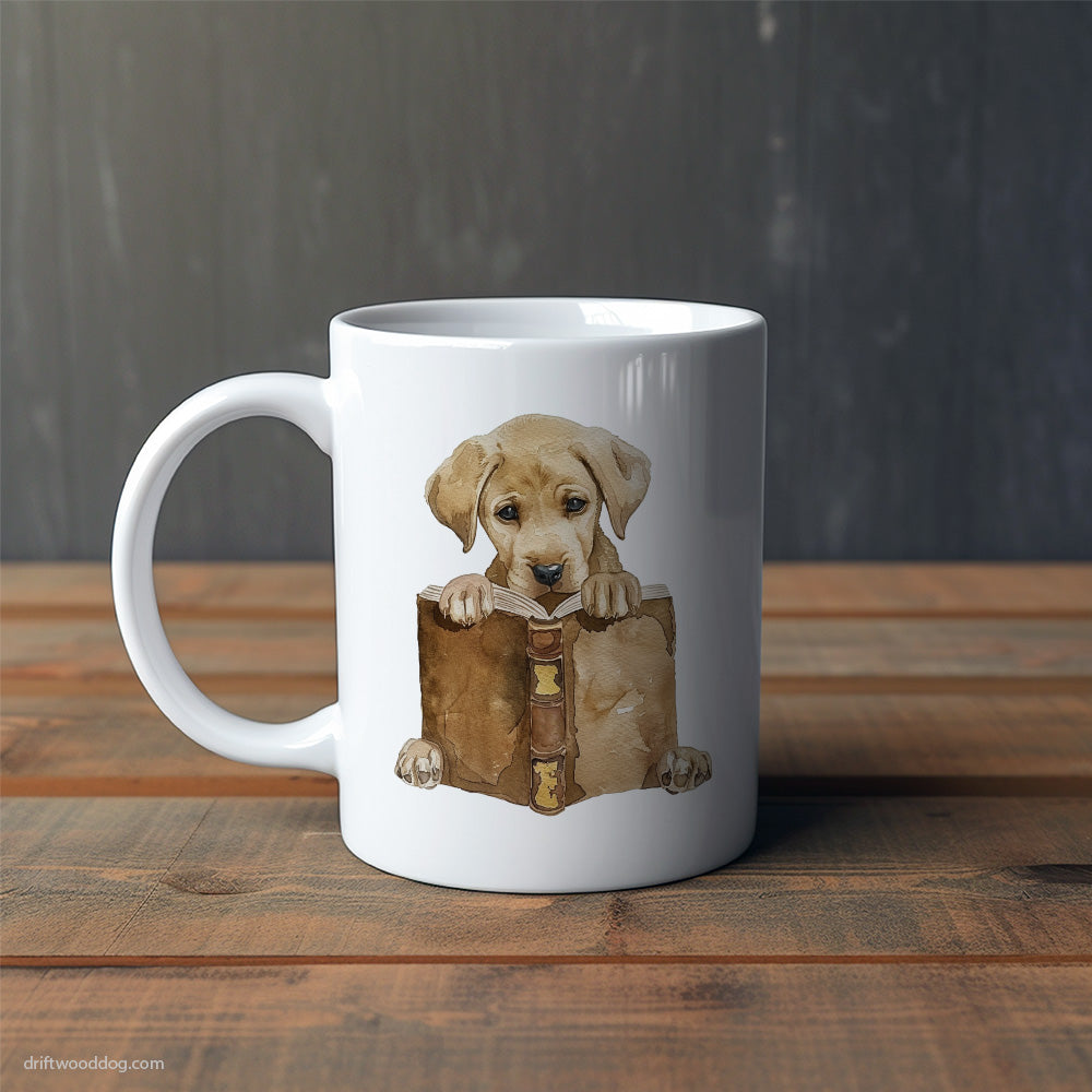 Puppy Labrador Retriever Absorbed in a Book Mug – Cute Dog-Themed Mugs | Perfect Gifts for Dog Lovers