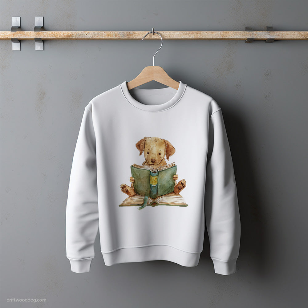 Puppy Labrador Retriever Reading a Book Sweatshirt – Unisex Sweatshirt for Dog Lovers