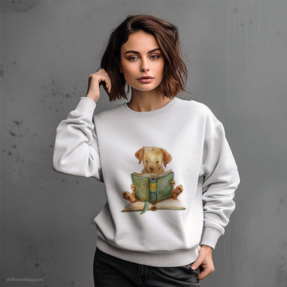 Puppy Labrador Retriever Reading a Book Sweatshirt – Dog-Themed Gifts for Dog Lovers