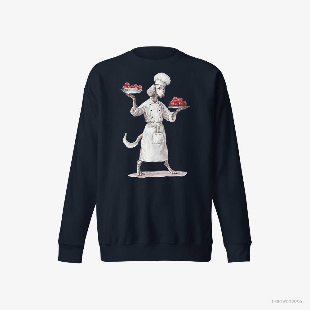 Poodle Sweatshirt – Women Navy Sweatshirt Eco-Friendly – Serving Food (on White Background)