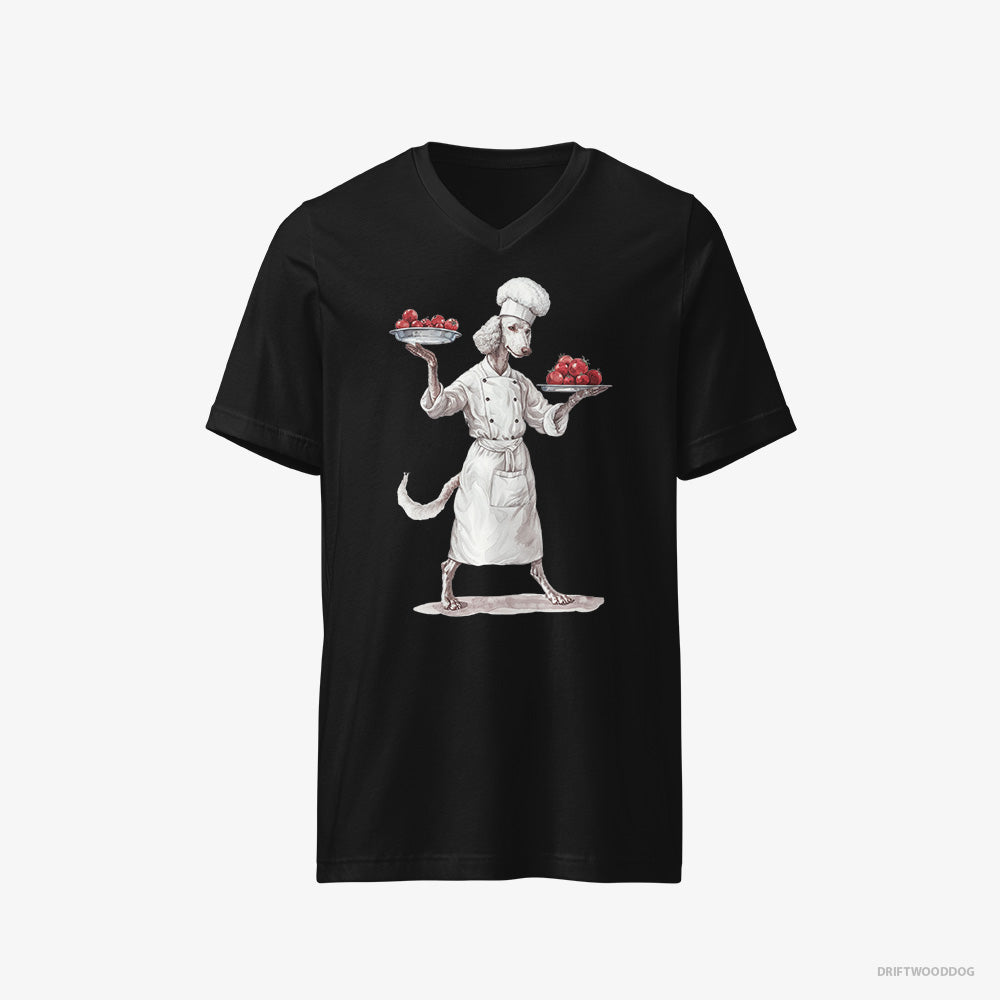 Poodle T-Shirt – Men Black T-Shirt V-Neck – Serving Food (on White Background)