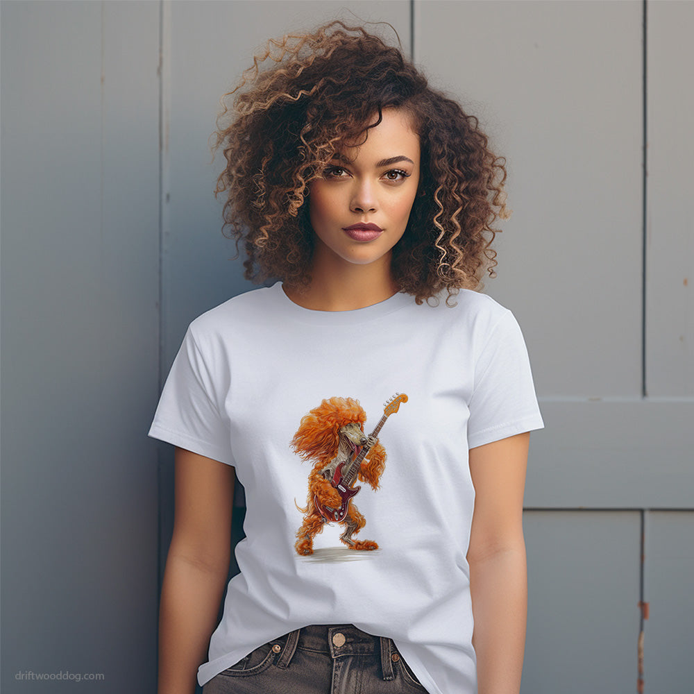 Cool Poodle Playing Rock Guitar on a Stage T-Shirt – Dog T-Shirt for Women