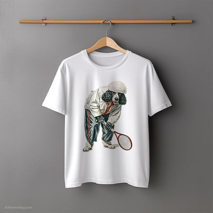 Poodle Playing Tennis on the Tennis Court T-Shirt – Unisex Tee for Dog Lovers