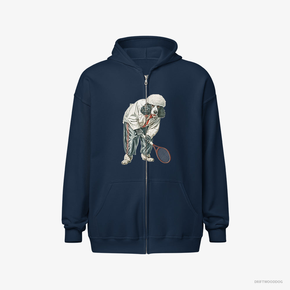 Poodle Playing Tennis on the Tennis Court – Women's Hoodie Navy Full-Zip – Full-Zip