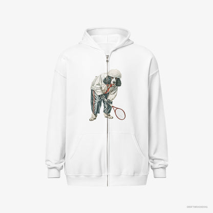 Poodle Playing Tennis on the Tennis Court White Hoodie