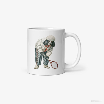 Poodle Playing Tennis on the Tennis Court White Mug