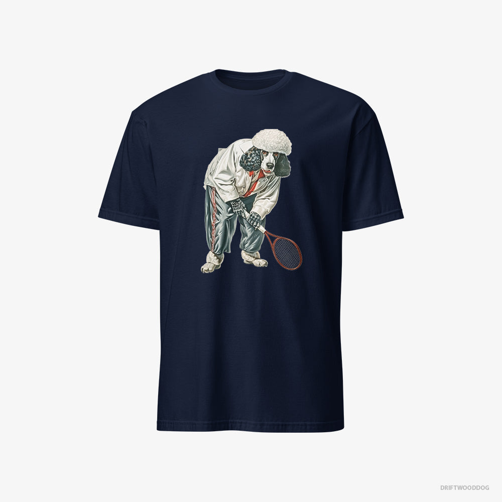 Poodle T-Shirt – Men Navy T-Shirt Classic – Playing Tennis on the Tennis Court (on White Background)